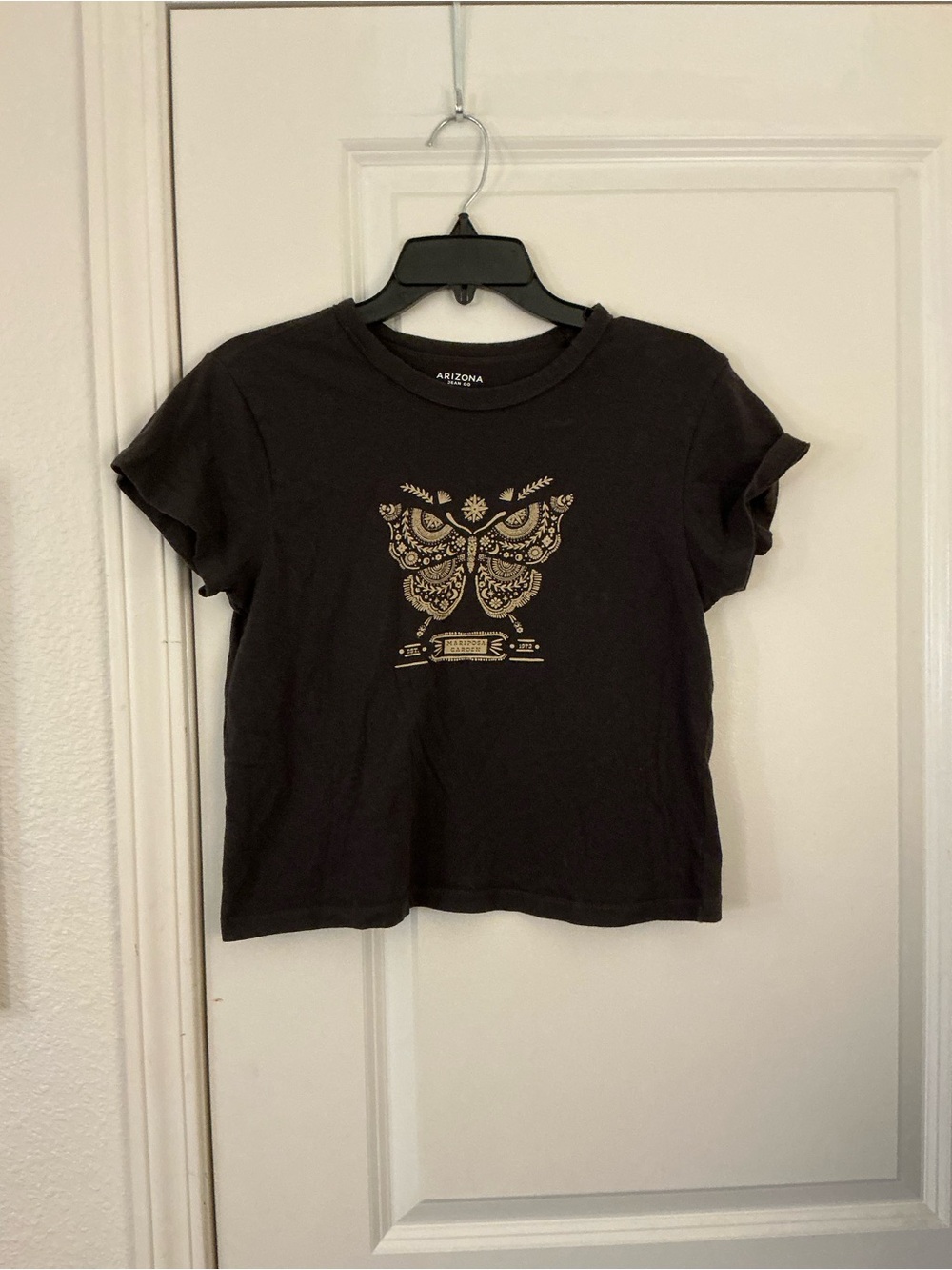 Arizona Jean Co Black Mariposa Garden Butterfly Graphic T-Shirt Women's Size M